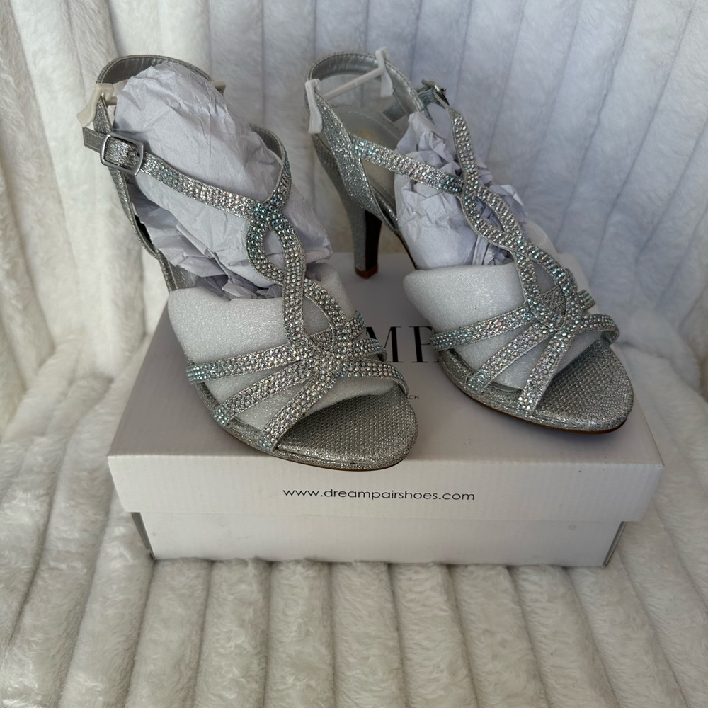 Dream Pairs Silver Crystal Strappy High Heel Sandals